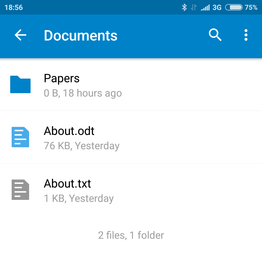 Screenshot of Nextcloud for Android a folder open containing some files