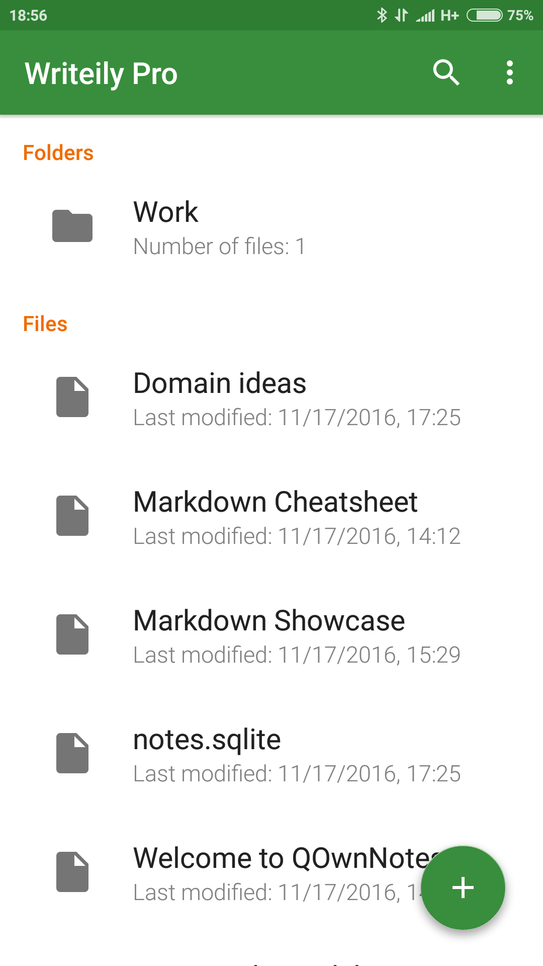 Screenshot of Writeily Pro folders view